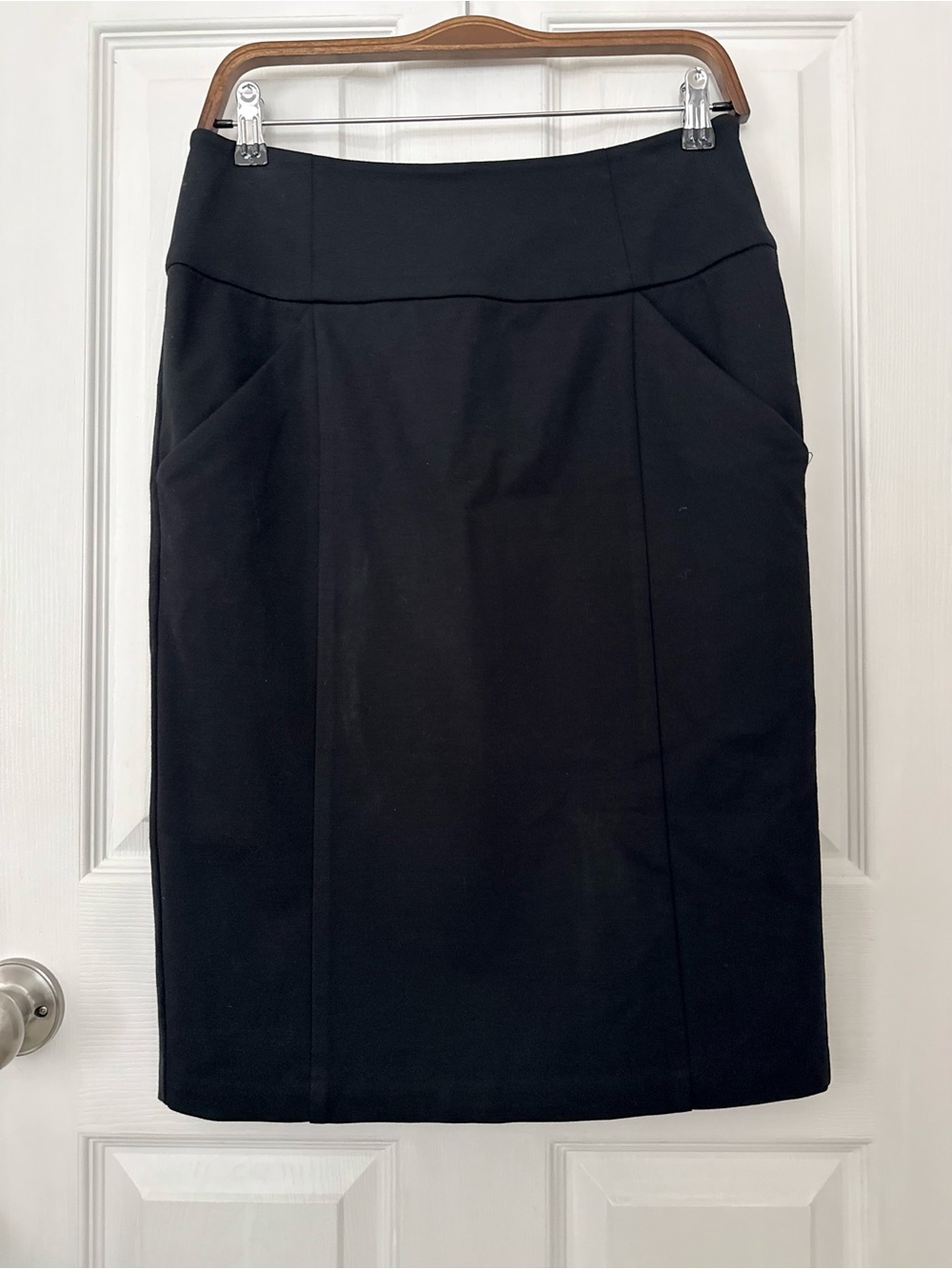 INC International Concepts Black Stretch Pencil Skirt Pockets Size 6 Preppy
